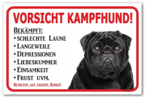 AdriLeo Schild - Vorsicht schwarzer Mops - Kampfhund - (15 x 20cm) / Achtung Hund Wachhund von AdriLeo