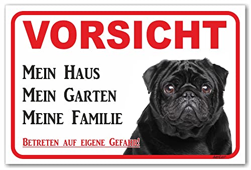 AdriLeo Schild - Vorsicht schwarzer Mops - Mein Haus - (15 x 20cm) / Achtung Hund Wachhund von AdriLeo