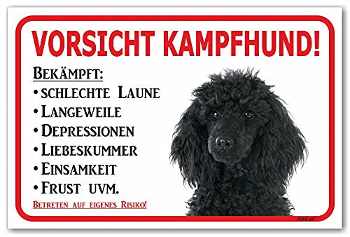 AdriLeo Schild - Vorsicht schwarzer Pudel - Kampfhund - (20x30cm) / Achtung Hund Wachhund von AdriLeo