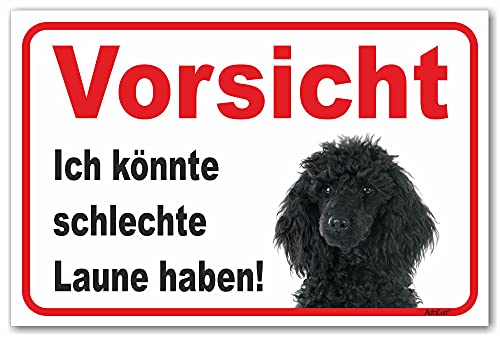 AdriLeo Schild - Vorsicht schwarzer Pudel - Schlechte Laune - (20x30cm) / Achtung Hund Wachhund von AdriLeo