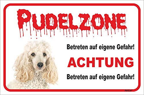 AdriLeo Schild - Vorsicht weißer Pudel - Zone - (40x60cm) / Achtung Hund Wachhund von AdriLeo