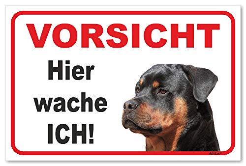 AdriLeo Schild - Vorsicht Rottweiler - Hier wache ich - (15x20cm) / Achtung Hund Wachhund robust langlebig UV-beständig wetterfestes Warnschild von AdriLeo