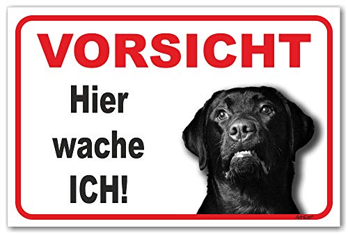 AdriLeo Schild - Vorsicht schwarzer Labrador Retriever - Hier wache ich - (15x20cm) / Achtung Hund Wachhund robust langlebig UV-beständig wetterfestes Warnschild von AdriLeo