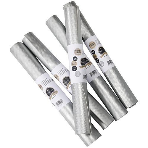 5 x Schubladenmatten von Adsamm® / stabile Antirutscheinlage mit 1.2 mm Stärke in Silber / 48 x 200 cm zum Zuschneiden/langfristiger Schutz für Laden, Fächer in Küche und Büro von Adsamm