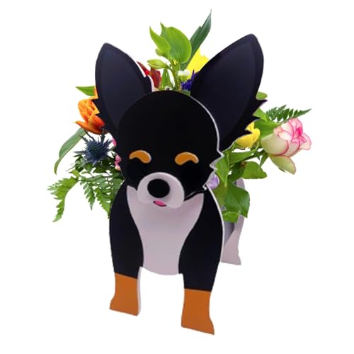 Adsfvs Chihuahua-Übertopf, Haustier-Übertopf Hund - Übertopf in Chihuahua-Form - Pflanzgefäß für Hunde, schwarz-weißer Chihuahua-Blumentopf, geeignet für Arbeitsplatz, Zuhause und Gartendekoration von Adsfvs