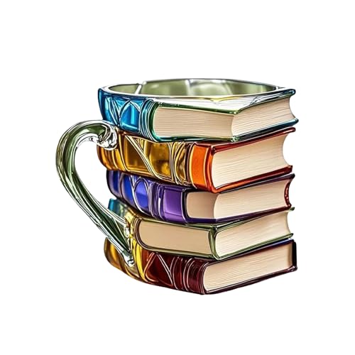 Adsfvs Frühstücks Müsli Becher - Retro 3D Farbiges Buchdesign Glasbecher Für Bier | Multifunktionales Küchenzubehör Trinkbecher Geschenkidee für Leser Bücherwurm von Adsfvs