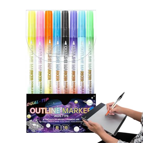 Adsfvs Outline Marker Pens - 8 Stück Glitzer Zeichenstifte | Doppelseitige Doodle Marker Für Dokumente Markieren Kalender Gestalten Bastelprojekte Adsfvs Outline Marker Pens - 8 Stück Glitzer Zeichenstifte | Doppelseitige Doodle Marker Für Dokumente Markieren Kalender Gestalten Bastelprojekte von Adsfvs