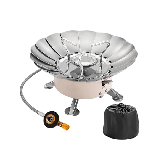 Adsfvs Tragbarer Campingkocher - Outdoorkocher - Zusammenklappbarer Edelstahlkocher Mit Piezo-Zündung, Windschutz Und Höhenverstellung Für Angeltouren, Overlanding & Wohnmobile von Adsfvs