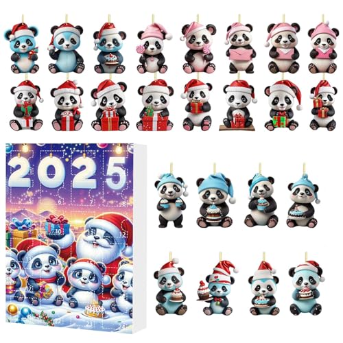 Adsfvs Weihnachten Panda Advent 24 Tage, 2D Acryl Weihnachtskalender Ornamente Panda Muster, Aufhängbarer Tier Charm für Kinder Rucksack Fenster Balkon Auto Innenspiegel Vordertür Junge Mädchen von Adsfvs