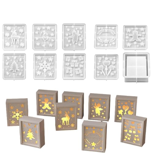 Adsfvs Weihnachts Silikonformen,10 Teile Weihnachtsformen Box Gips Harz Formen Tablett | Tischdekoration Für Ton Seife Fondant Dekoration Fenster Kamin von Adsfvs
