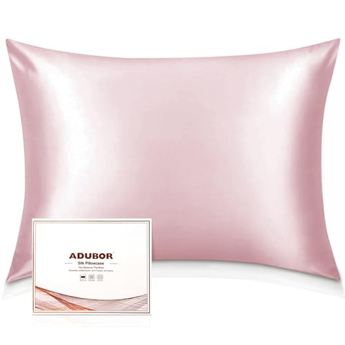 Adubor Seidenkissenbezug 40x60 cm für Haar und Haut, mit verstecktem Reißverschluss, beide Seiten, 23 Momme Seide, Fadenzahl 900 (Rosa, 1 Stück) von Adubor