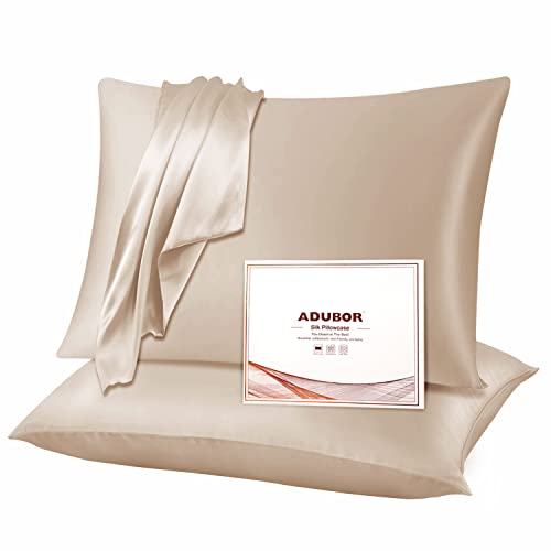 Adubor Seidenkissenbezug 40x60 cm für Haar und Haut, mit verstecktem Reißverschluss, beide Seiten, 23 Momme Seide, Fadenzahl 900 (Beige, 2 Stück) von Adubor