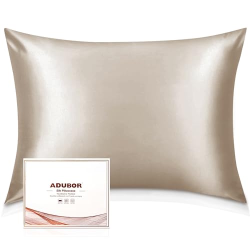 Adubor Seidenkissenbezug 40x80 cm für Haar und Haut, mit verstecktem Reißverschluss, beide Seiten, 23 Momme Seide, Fadenzahl 900 (Beige, 1 Stück) von Adubor