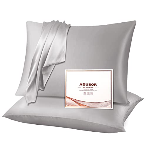 Adubor Seidenkissenbezug 40x80cm für Haar und Haut, mit verstecktem Reißverschluss, beide Seiten, 23 Momme Seide, Fadenzahl 900 (dunkelgrau, 1 Stück) von Adubor