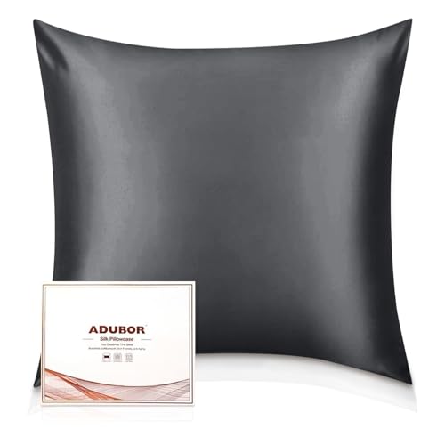 Adubor Seidenkissenbezug 80x80cm für Haar und Haut, mit verstecktem Reißverschluss, beide Seiten, 23 Momme Seide, Fadenzahl 900 (Grau Raum, 1 Stück) von Adubor