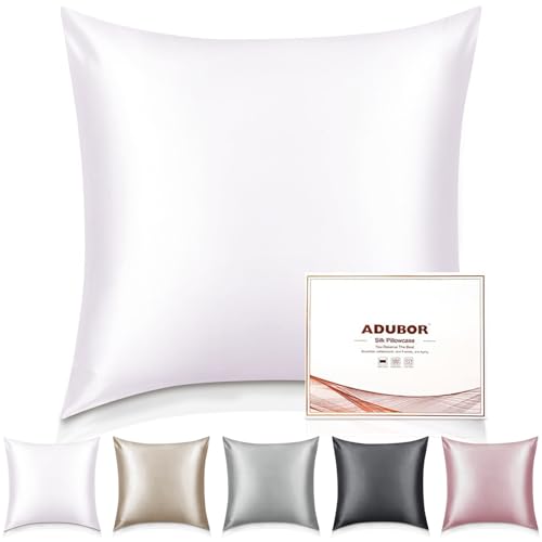 Adubor Seidenkissenbezug 80x80cm für Haar und Haut, mit verstecktem Reißverschluss, beide Seiten, 23 Momme Seide, Fadenzahl 900 (reines Weiß, 1 Stück) von Adubor