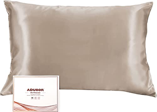 Adubor Seidenkissenbezug 40x80 cm für Haar und Haut, mit verstecktem Reißverschluss, beide Seiten, 23 Momme Seide, Fadenzahl 900 (Taupe, 1 Stück) von Adubor