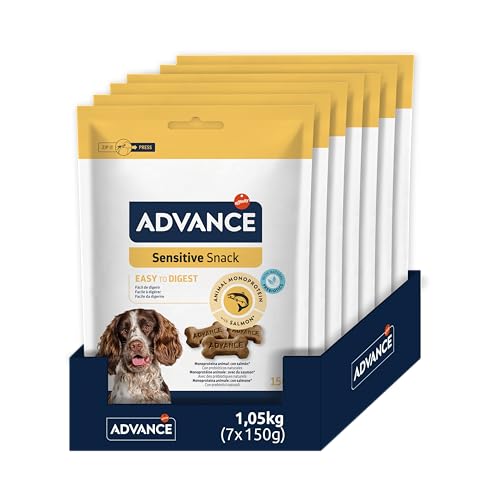 ADVANCE Snacks Sensitive Snack für Hunde mit verdaulichen und kutanen Empfindlichkeiten – Packung mit 7 x 150 g – 1050 g von Advance