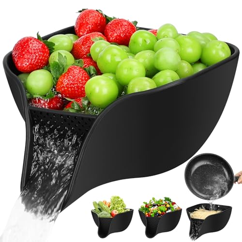 Advantez Multifunktionaler Abflusskorb, großes Silikon-Abtropfgestell mit Auslauf für 3–5 QT, Küchenspüle, Siebe und Lebensmittelsieb, Schüssel zum Waschen von Obst, Gemüse und mehr (schwarz) von Advantez