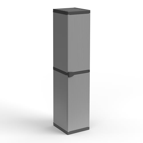 Adventa: Schrank aus Harz aus PVC und PP, 1 Tür, 3 Einlegeböden, einfach zu montieren, modulares System, robust, geeignet für Innen- und Außenbereiche, 34 x 40 x 165 cm, Grau und Schwarz von Adventa