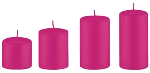 4er Set Adventskerzen, Stumpenkerzen Abgestuft Fuchsia Pink Ø 5 cm (Höhen 6, 8, 10 und 12 cm) von Adventskranzkerzen