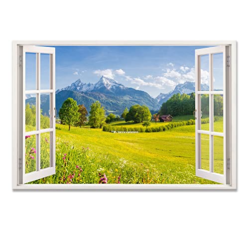 Advertising & Displays Werbecenter Berlin Leinwandbild mit Fensterblick - Alpenblick 120 x 80 cm - Keilrahmen mit Druck von Advertising & Displays Werbecenter Berlin GmbH