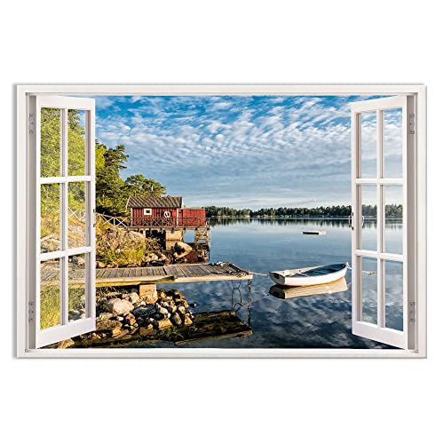 Advertising & Displays Werbecenter Berlin Leinwandbild mit Fensterblick - ''Seeufer'' 120 x 80cm - Druck auf Leinwand - moderner Kunstdruck - XXL Wandbild von Advertising & Displays Werbecenter Berlin GmbH