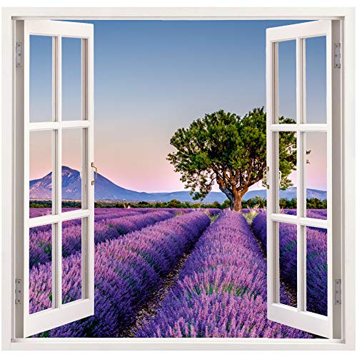 Fenster mit Aussicht - Wandaufkleber selbstklebend - Wanddekoration (60 x 58 cm, Lavendelfeld) von Advertising & Displays Werbecenter Berlin GmbH