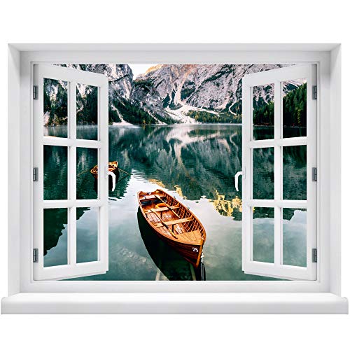 Wandtattoo - Fenster mit Aussicht auf Bergsee 120 x 94 cm – Wandsticker von WallSpirit