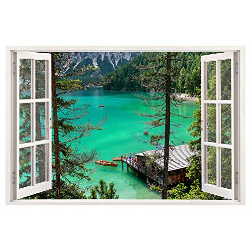 Leinwandbild mit Fensterblick – Bergsee 90 x 60 cm - Keilrahmen mit Druck von Advertising & Displays Werbecenter Berlin GmbH