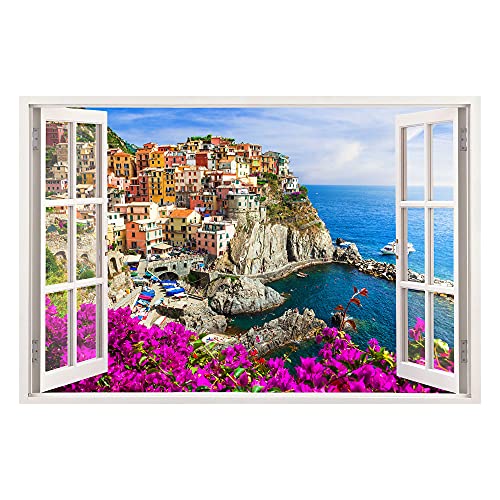 Advertising & Displays Werbecenter Berlin GmbH Leinwandbild mit Fensterblick – Cinque Terre 120 x 80 cm - Keilrahmen mit Druck von Advertising & Displays Werbecenter Berlin GmbH