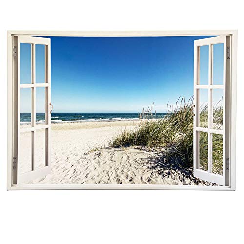 Advertising & Displays Werbecenter Berlin GmbH Leinwandbild mit Fensterblick – Ostsee Strand 90 x 60 cm - Keilrahmen mit Druck von Advertising & Displays Werbecenter Berlin GmbH