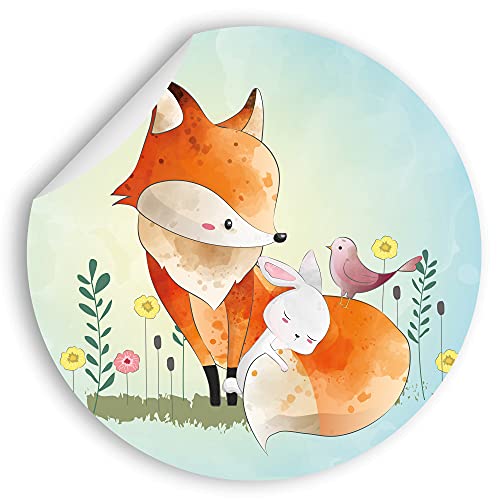 Wandtattoo - Motiv Fuchs und Hase - Wandaufkleber für Kinderzimmer - Kreisform- Fototapete selbstklebend - Wandsticker (Ø 30cm) von Advertising & Displays Werbecenter Berlin GmbH