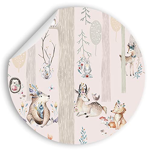 Wandtattoo für Kinderzimmer - Motiv Wald mit Indianer und Tiere - Rund - Wandaufkleber - Kreisform- Fototapete selbstklebend - Wandsticker (Ø 50cm) von Advertising & Displays Werbecenter Berlin GmbH