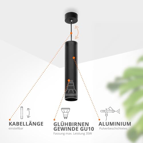 Adviti BARBRA PLR GU10 Pendelleuchte max 35W, IP20, Rund, Aluminium (Glühbirne separat gekauft) (Schwarz) von Adviti