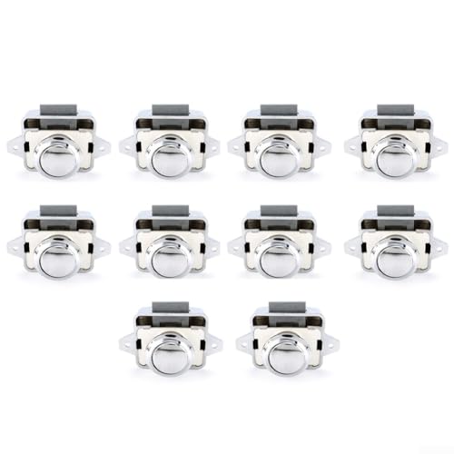 10-teiliges Druckknopf-Verriegelungs-Set, einfacher Zugang für Schränke und Schubladen, leichtes Design für Wohnmobile (helles Chrom) von Advokingtap
