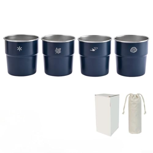304 Edelstahl Outdoor für Camping 4 Stück 300 ml Step Cup Set, stapelbares Design mit Aufbewahrungstasche für tragbare Getränke (300 ml dunkelblau) von Advokingtap