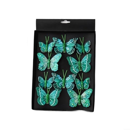 Advokingtap 10 Stück Weihnachtsbaum-Schmetterling-Dekorationen, glitzernd, hohle Schmetterling-Ornamente, hängende Dekorationen mit Clips für Urlaub, Handwerk, Weihnachtsbaum (grün) von Advokingtap