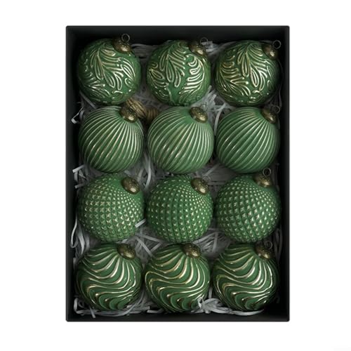 Advokingtap 12 Stück 8 cm Vintage rustikale Weihnachtskugeln Ornamente, Polypropylen-Baumkugeln mit Aufhängeschlaufe (grün) von Advokingtap