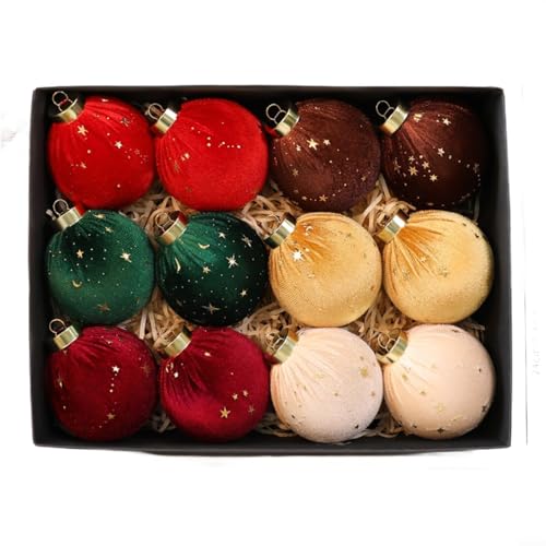 Advokingtap 12 Stück 8 cm Weihnachtsschmuck gelockte Kugeln Samt Dekorationen passend für Weihnachtsbaum Urlaub Home Decor (B) von Advokingtap