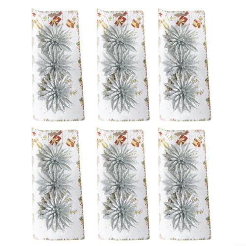 Advokingtap 18 Stück Weihnachtsbaumschmuck, Glitzer, künstliche Blumen, Kunststoff, Blumenornamente, 9,9 x 9,9 cm (Silber) von Advokingtap