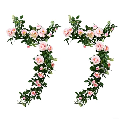 Advokingtap 2 Stück 138 cm künstliche Rosenblüten Rattan-Girlande für Hochzeitsbogen Garten Wand Tür Dekoration (hellrosig) von Advokingtap