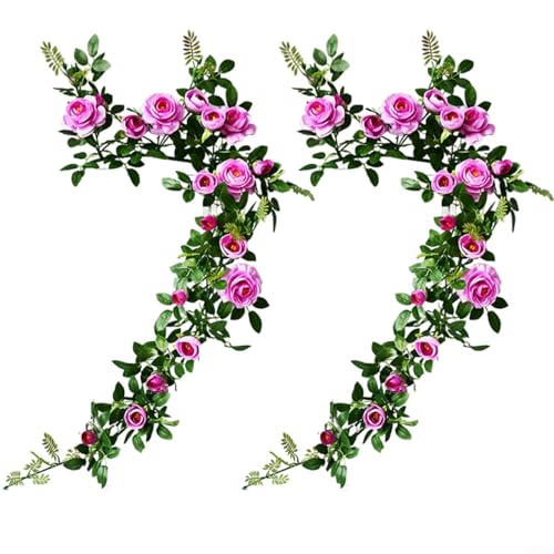 Advokingtap 2 Stück 138 cm künstliche Rosenblüten Rattan-Girlande für Hochzeitsbogen Garten Wand Tür Dekoration (lila) von Advokingtap