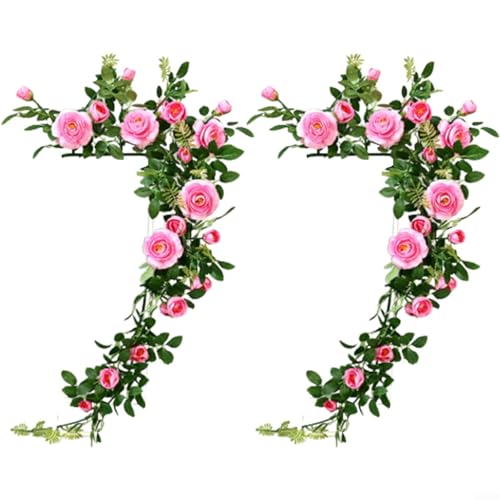 Advokingtap 2 Stück 138 cm künstliche Rosenblüten Rattan-Girlande für Hochzeitsbogen Garten Wand Tür Dekoration (rosy) von Advokingtap