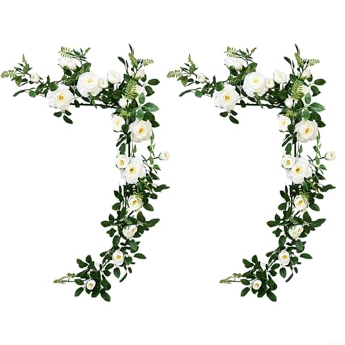 Advokingtap 2 Stück 138 cm künstliche Rosenblüten Rattan-Girlande für Hochzeitsbogen Garten Wand Tür Dekoration (weiß) von Advokingtap