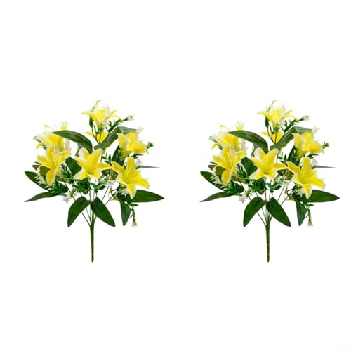 Advokingtap 2 x künstliche Lilienstrauß, Seidenblumen, realistische Hochzeitsdekoration, Tischdekoration, 40 x 20 x 10 cm (gelb) von Advokingtap