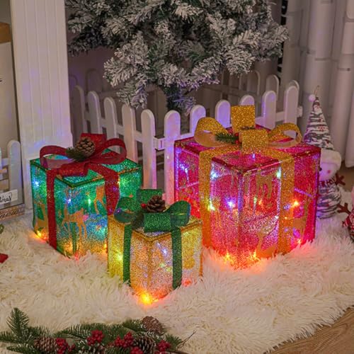 Advokingtap 3 Stück Weihnachtsbeleuchtete Geschenkboxen, Geschenke, LED-Lichter, Weihnachtsbaum-Paketbox unter dem Weihnachtsbaum für Weihnachtsdekoration, Heimdekoration (B) von Advokingtap