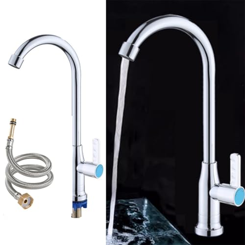 Advokingtap 360 Grad drehbarer Küchenspüle Wasserhahn Einzelner Kaltwasserhahn mit 60 cm Einlassrohr für Heimwaschbecken, einfach zu installieren von Advokingtap