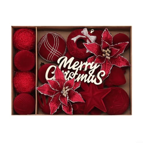Advokingtap 38 Stück Weihnachtsbaumschmuck, beflockte Kugeln und Blumen für Weihnachtsfeiertage, Party-Dekoration (roter Kaffee) von Advokingtap