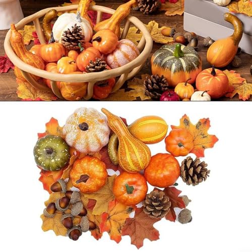 Advokingtap 50 Stück Herbst Home Decor Set Mini Kürbisse Blätter Tannenzapfen Ernte Dekoration Herbst Festival von Advokingtap